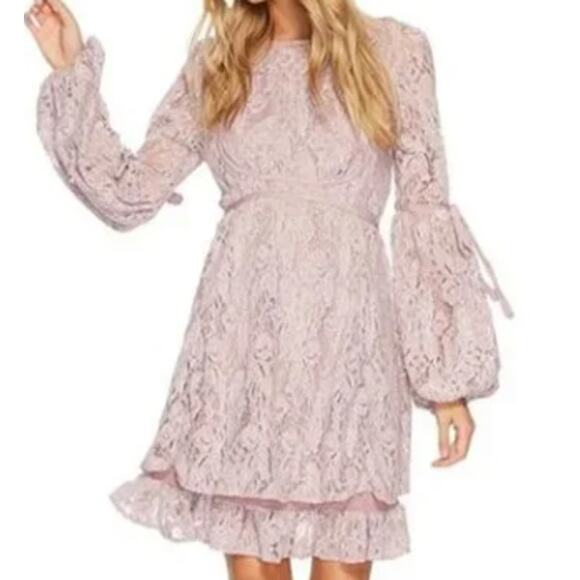 Free People 'Ruby' Lilac Velvet Lace Dress with Ruffled Slip sz M - Picture 1 of 5